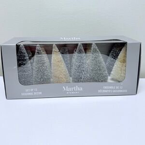New Martha Stewart Set of 12 Decorative Bottle Brush Trees in Greens & Ivory